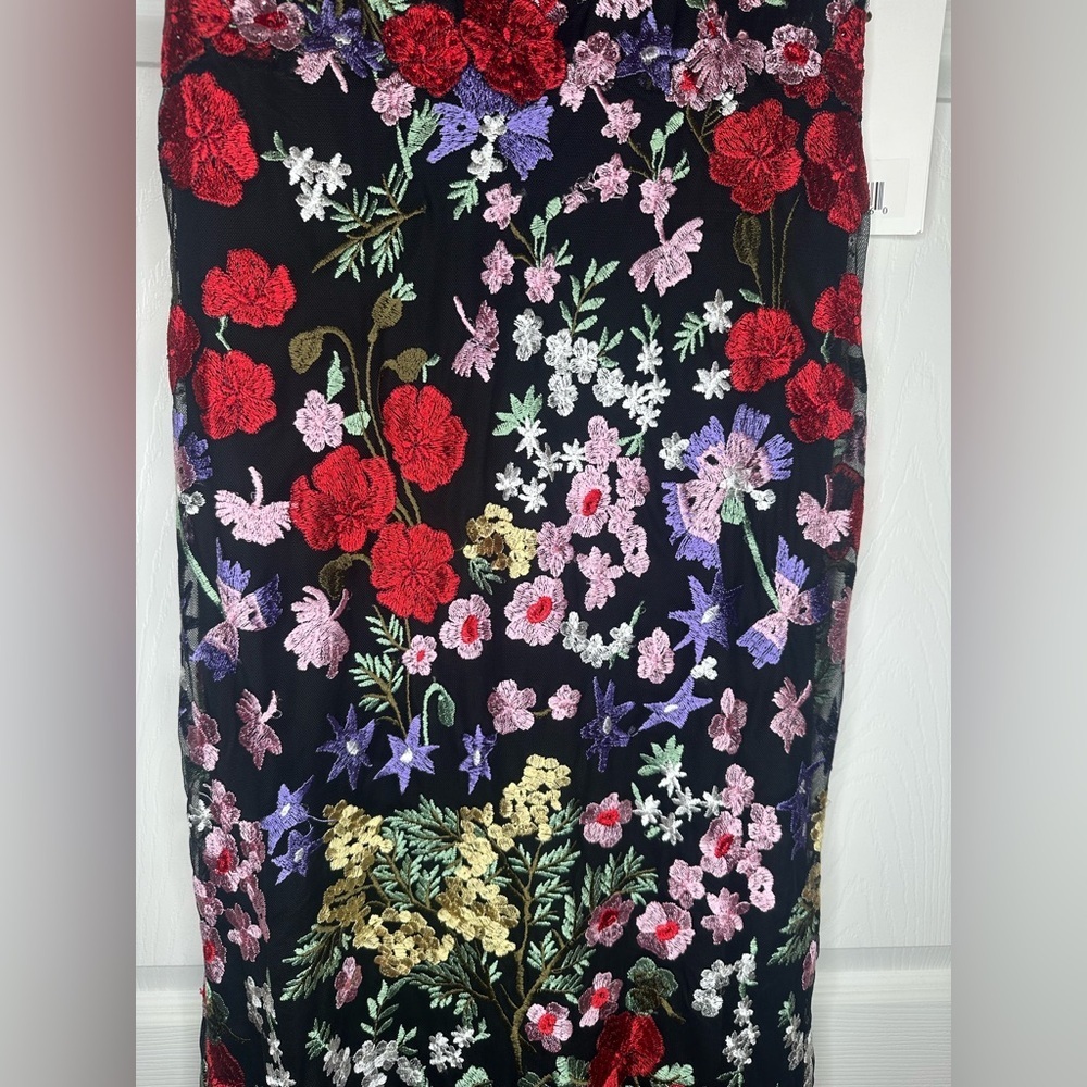 Mac Duggal Black Floral Maxi Dress with Red & Pink Accents - Picture 6 of 11